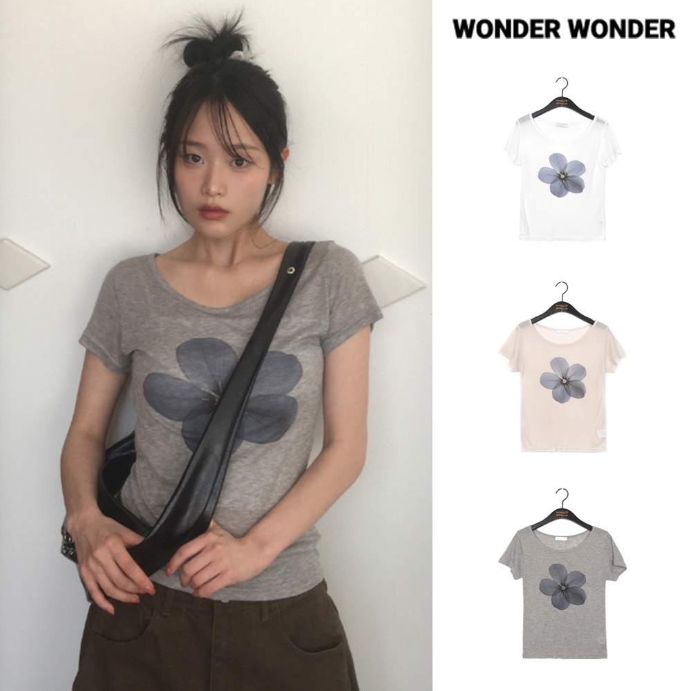 【WONDER WONDER】Carmen Flower See-Through Short Sleeve T