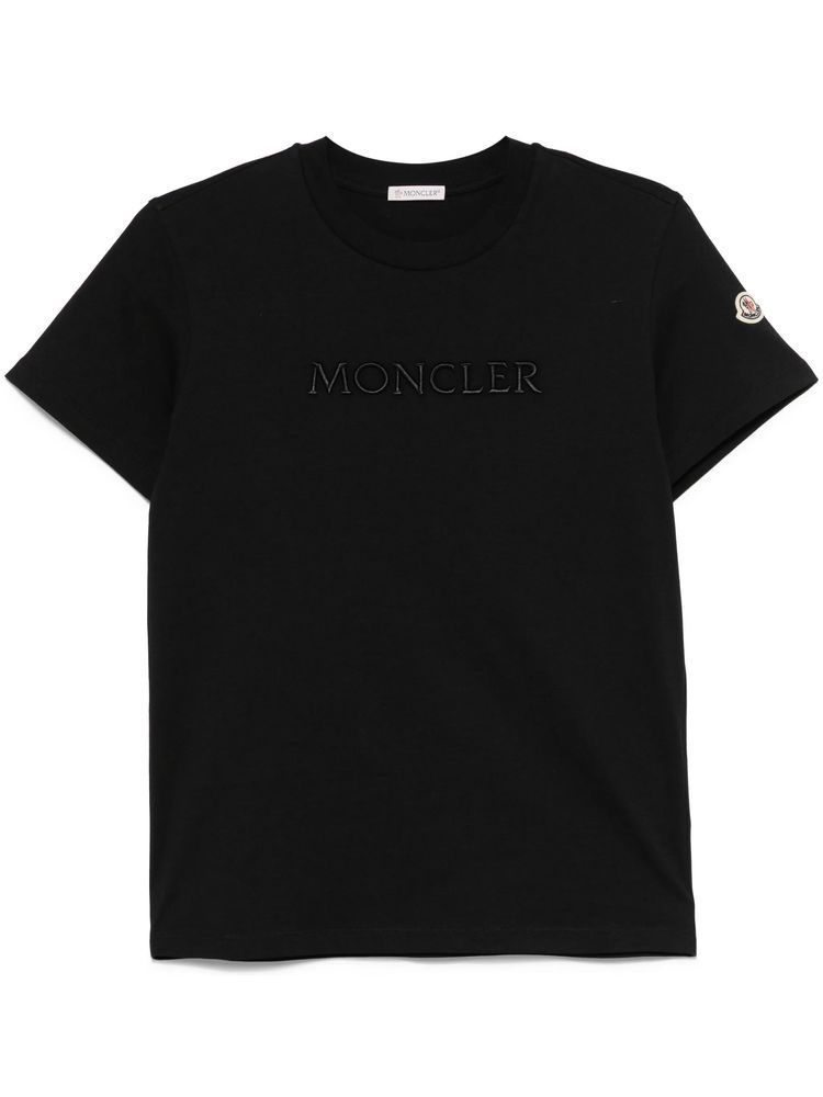 Tシャツ・カットソー MONCLER WOMEN Embroidered Tonal Logo Cotton T-Shirt Black