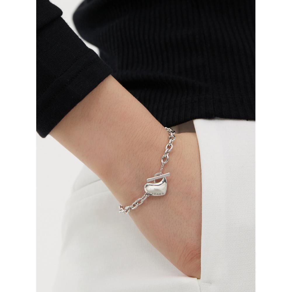 ◆HYERES LOR◆ Pebble Heart Silver (W) T-Bar Chain Bracelet