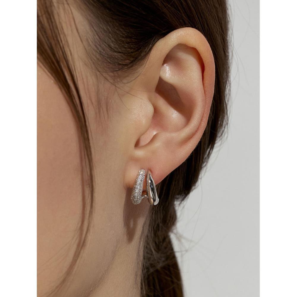◆HYERES LOR◆ Claw Silver (W) Half Pave Hoop Earrings HL2E4