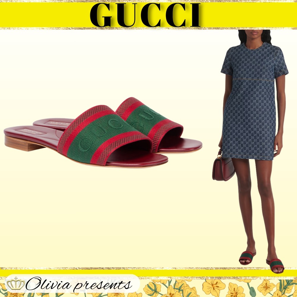 【GUCCI】ウェブストライプ刺繍スライド