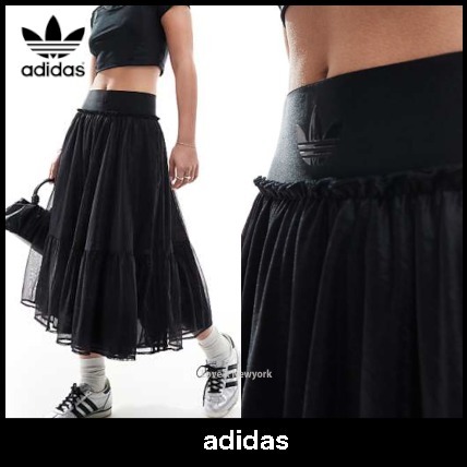adidas★ウエストバンド チュール マキシスカート ブラック
