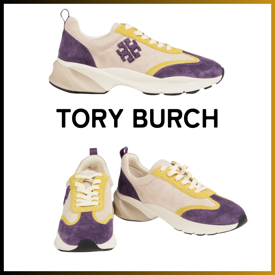 TORY BURCH ：ロゴ レザー スエード スニーカー