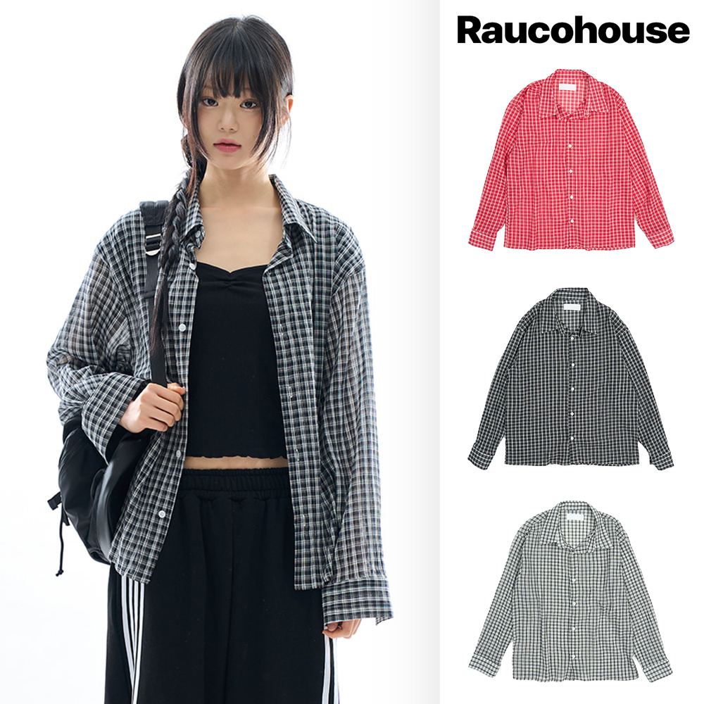 【Raucohouse】Vina sheer check wrinkle shirt