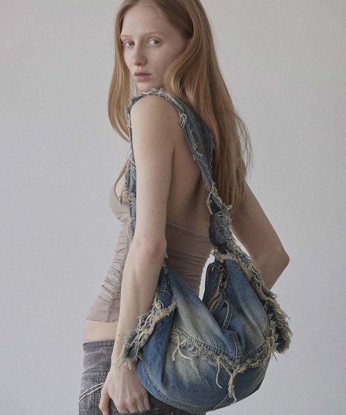 【SCULPTOR】Destroyed Denim Duffel Bag Vintage Blue