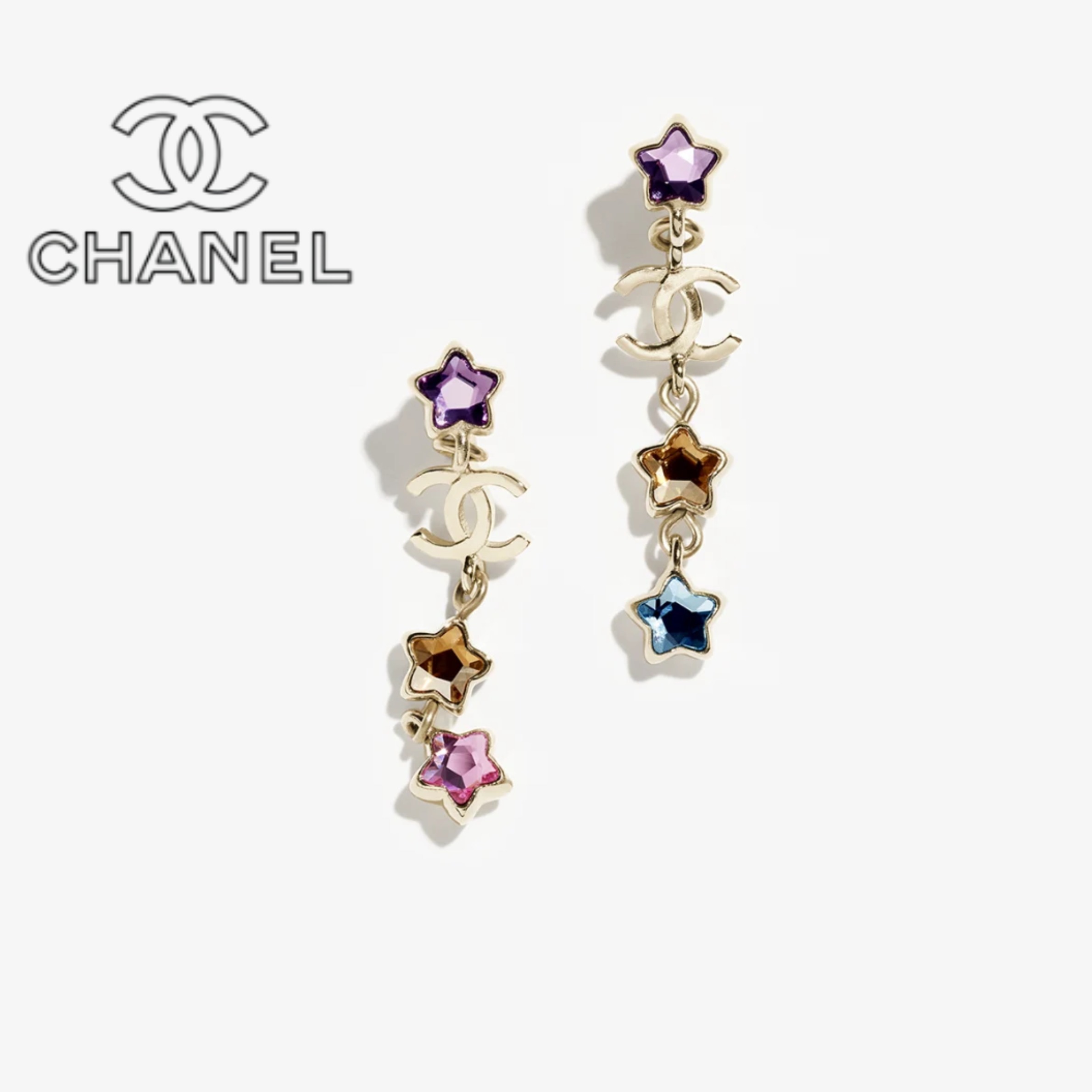 《CHANEL》ピアス 25S新作 ストラス ゴールド 星 マルチカラー