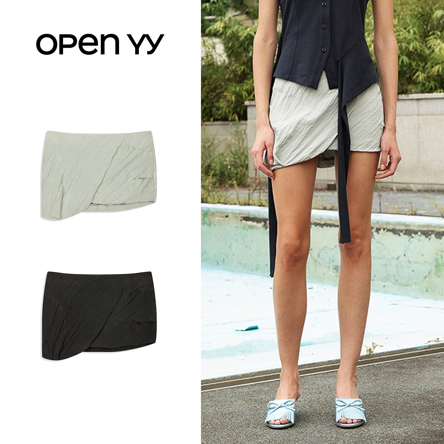 ミニスカート OPEN YY : 25SS / CRINKLED GATHER MINI SKIRT (2COLORS)