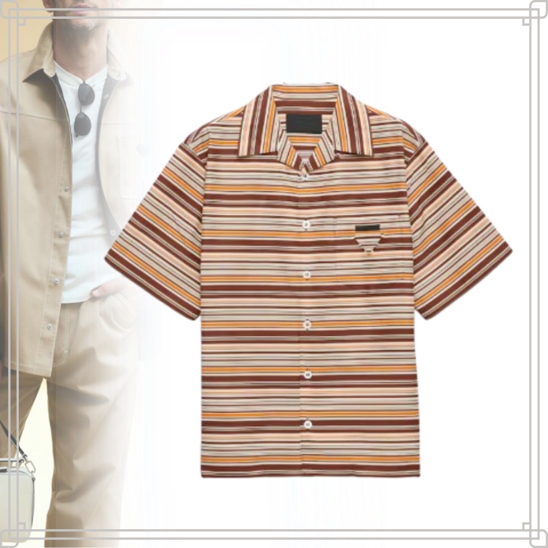 ◆入手困難◆【PRADA】ストライプ コットン ボウリングシャツ