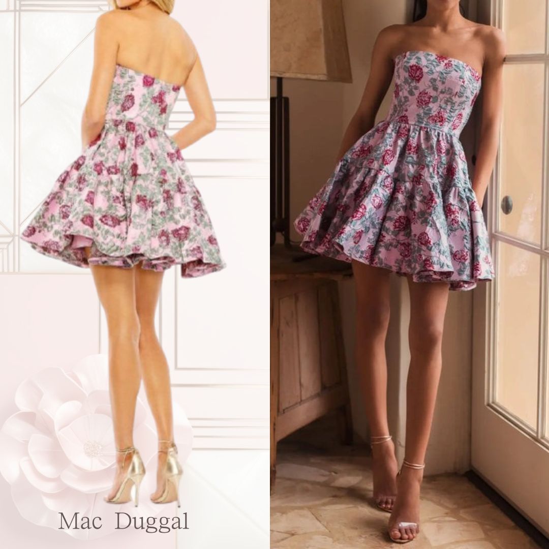 【Mac Duggal 】ストラップレスブロケードミニドレス