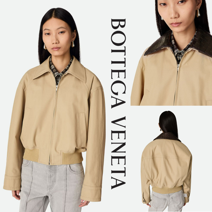 新作【Bottega Veneta】レザー襟付き コットンツイル ブルゾン