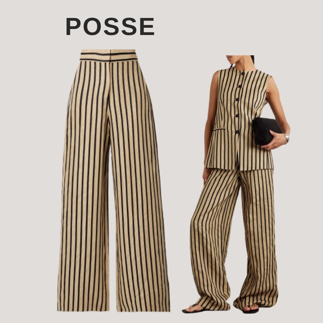 MAX MARA リネン混 ワイドパンツ ストライプ柄【関税なし】