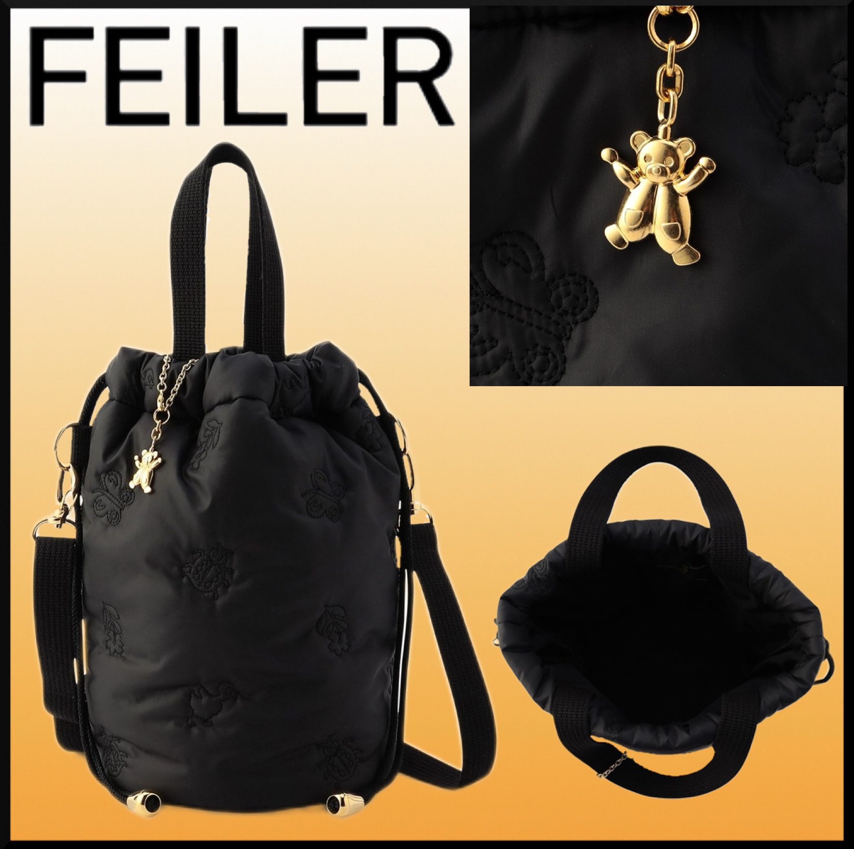 人気★FEILER ハイジ 巾着ショルダーバッグ★くまのチャーム付き