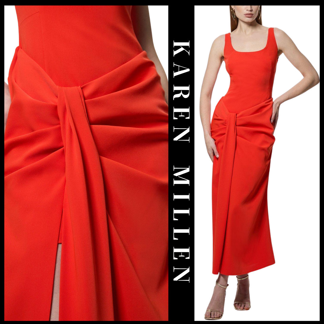 KAREN MILLEN 日本未入荷 テーラード ドレープ マキシドレス 赤