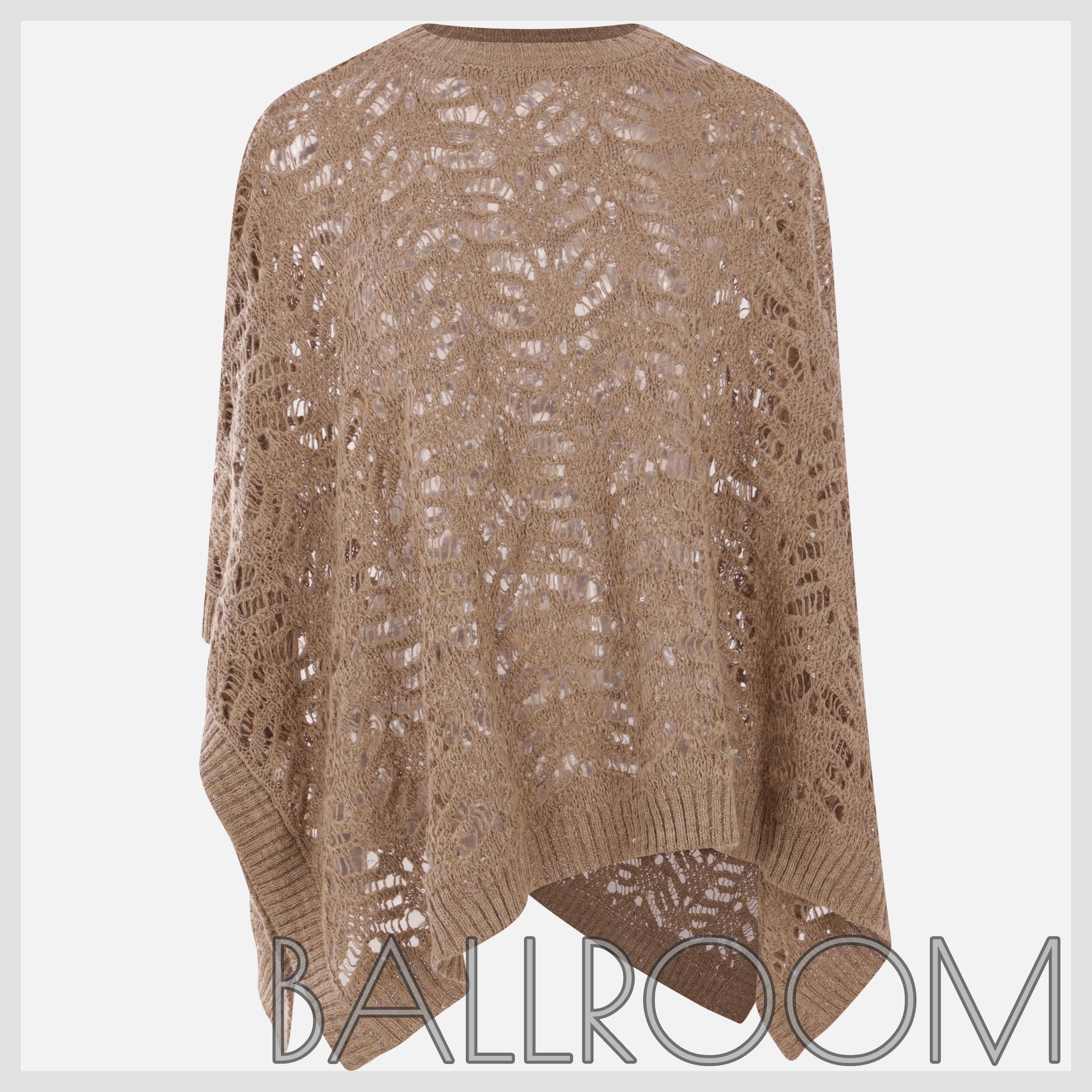 ポンチョ・ケープ BRUNELLO CUCINELLI LINEN AND SILK BLEND PONCHO WITH SEQUINS