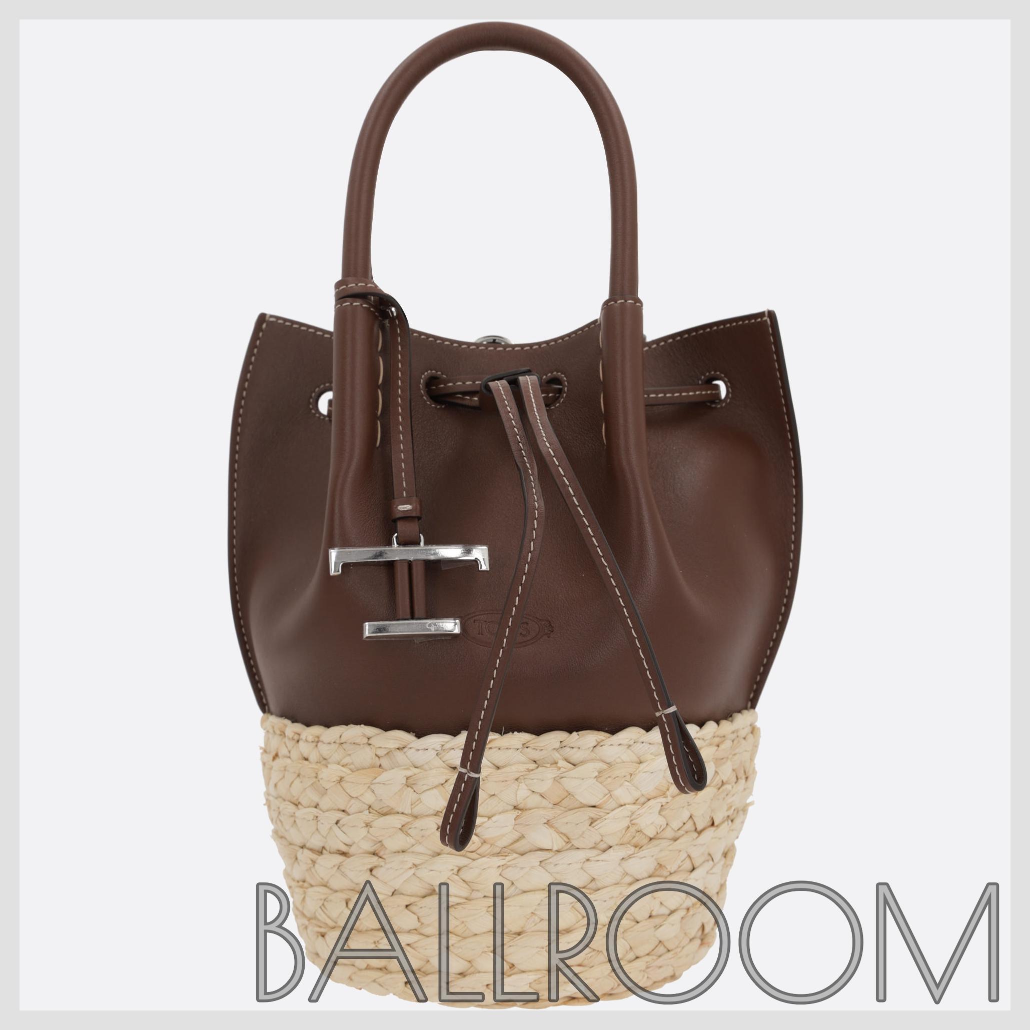 かごバッグ TODS BUX MINI BUCKET BAG IN LEATHER AND STRAW