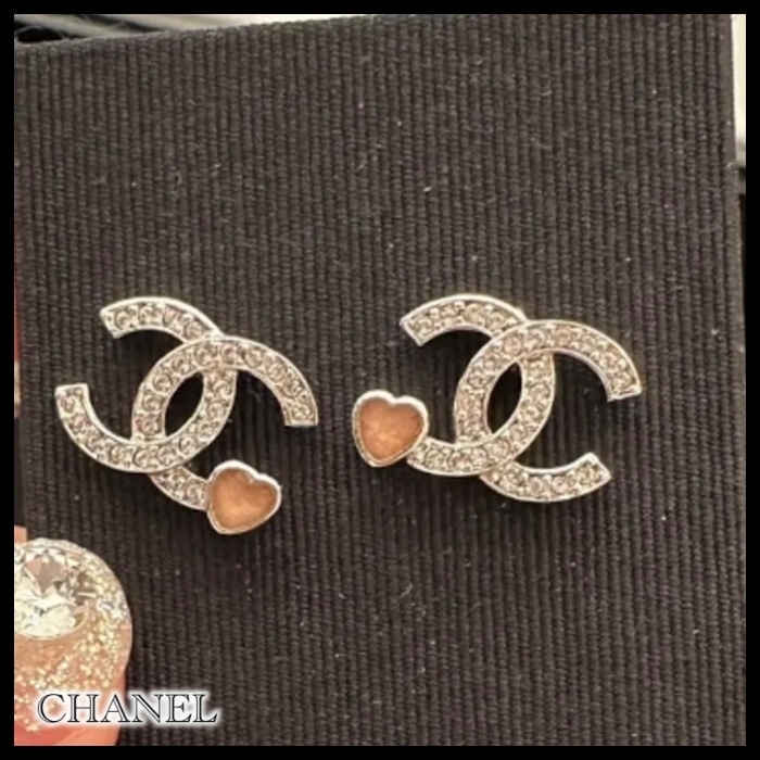 CHANEL ピアス ハート シルバー ピンク