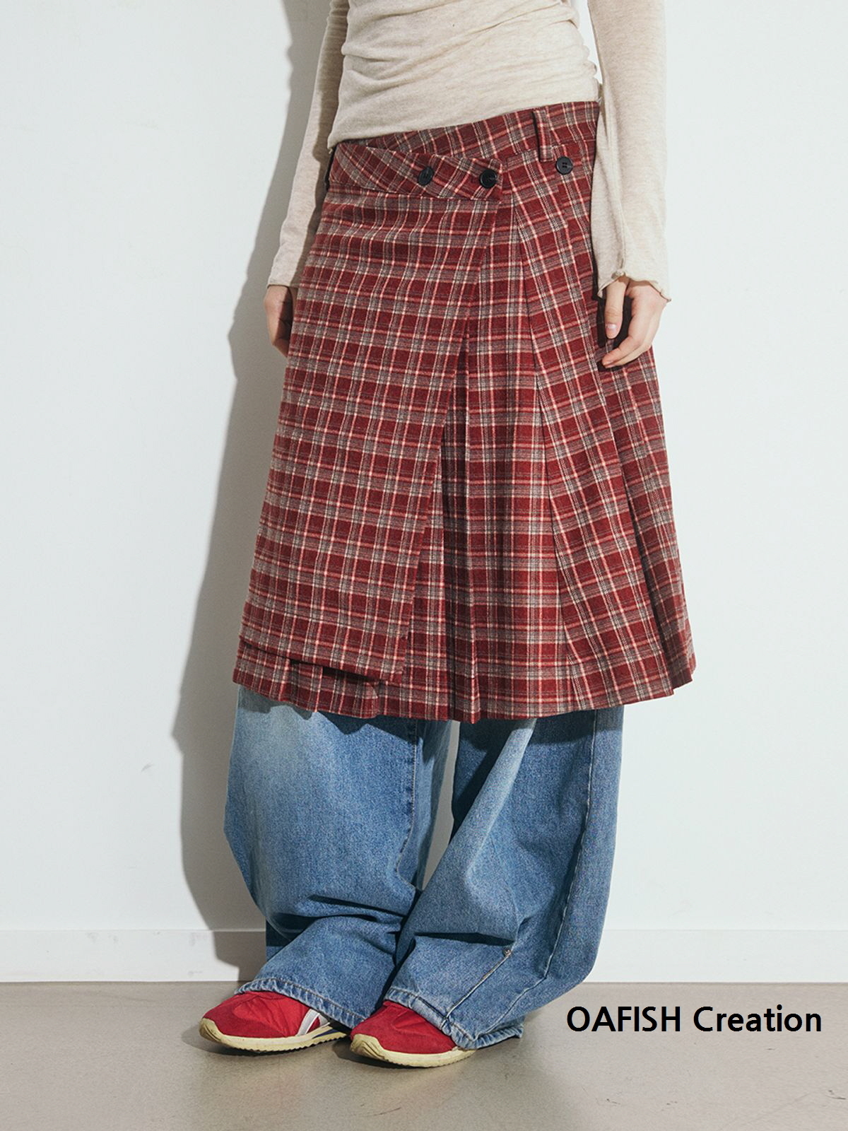 [oafish] Layered Check Pleats ラップスカート *韓国人気