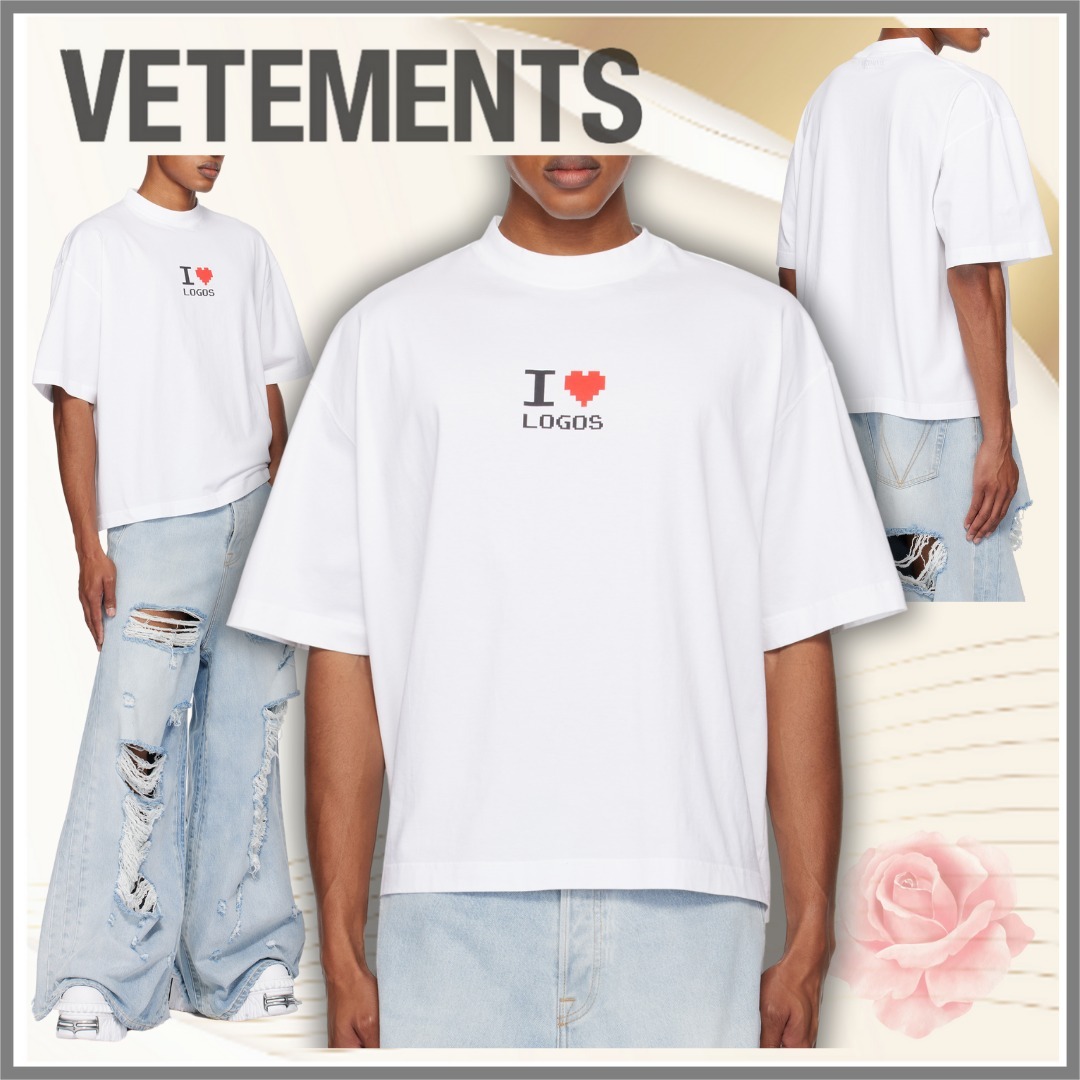 【VETEMENTS】ホワイト I Love Logos クロップドボクシーTシャツ