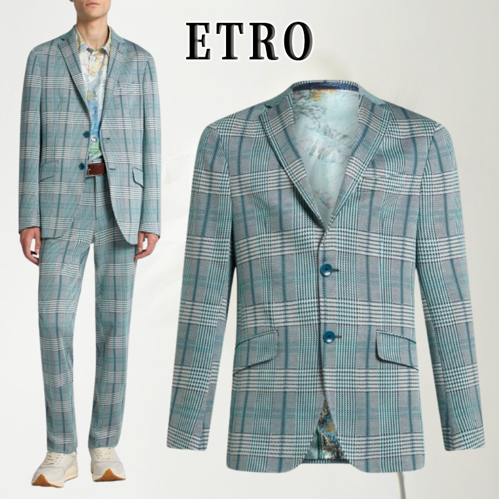 【洗練された】ETRO グレンチェックジャージーブレザー