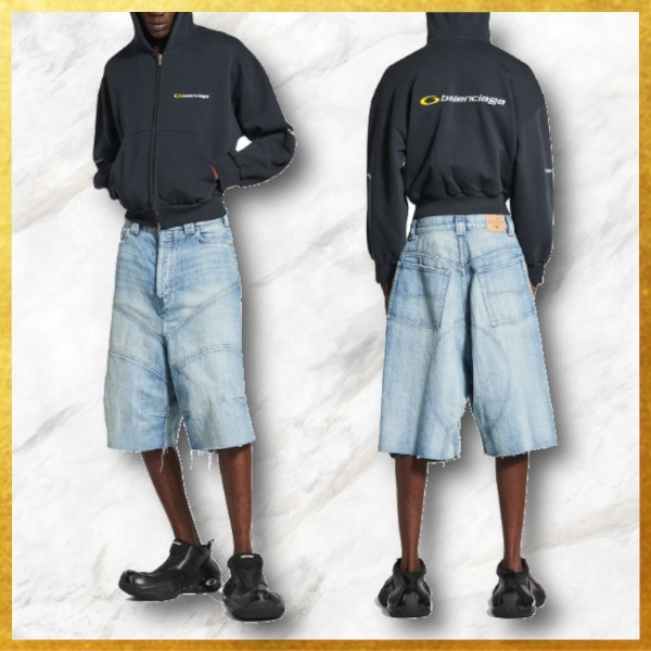 人気 BALENCIAGA ニーダーツ デニムショートパンツ ライトブルー