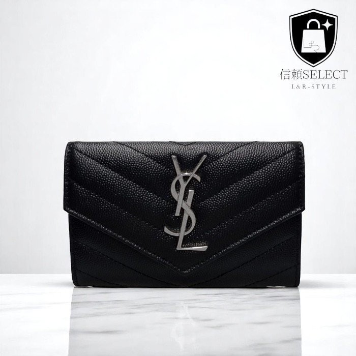 【SAINT LAURENT】モノグラム シルバー ロゴ カードケース・中古