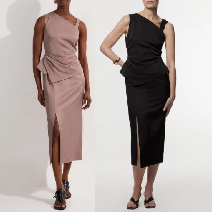 安心追跡【KAREN MILLEN】リネン ペンシル スリット ドレス
