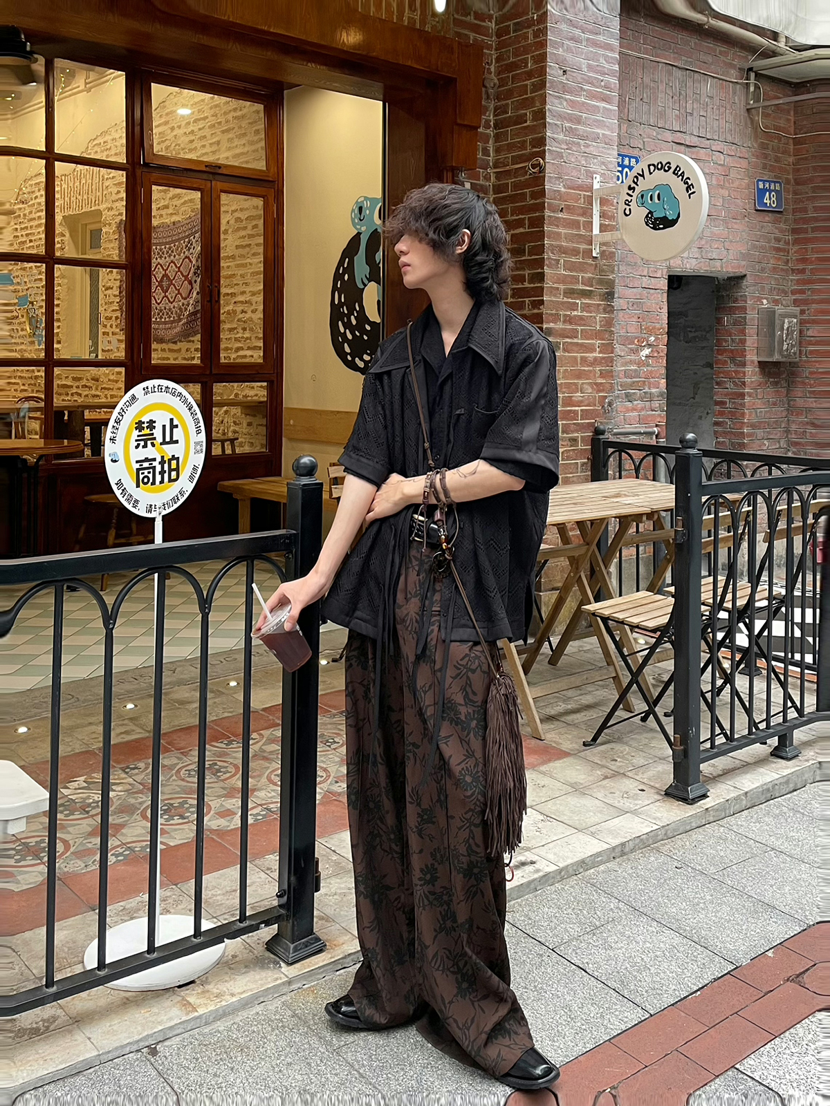フラワー ワイドレッグ パンツ 韓国 ユニセックス 秋 春 hr9007