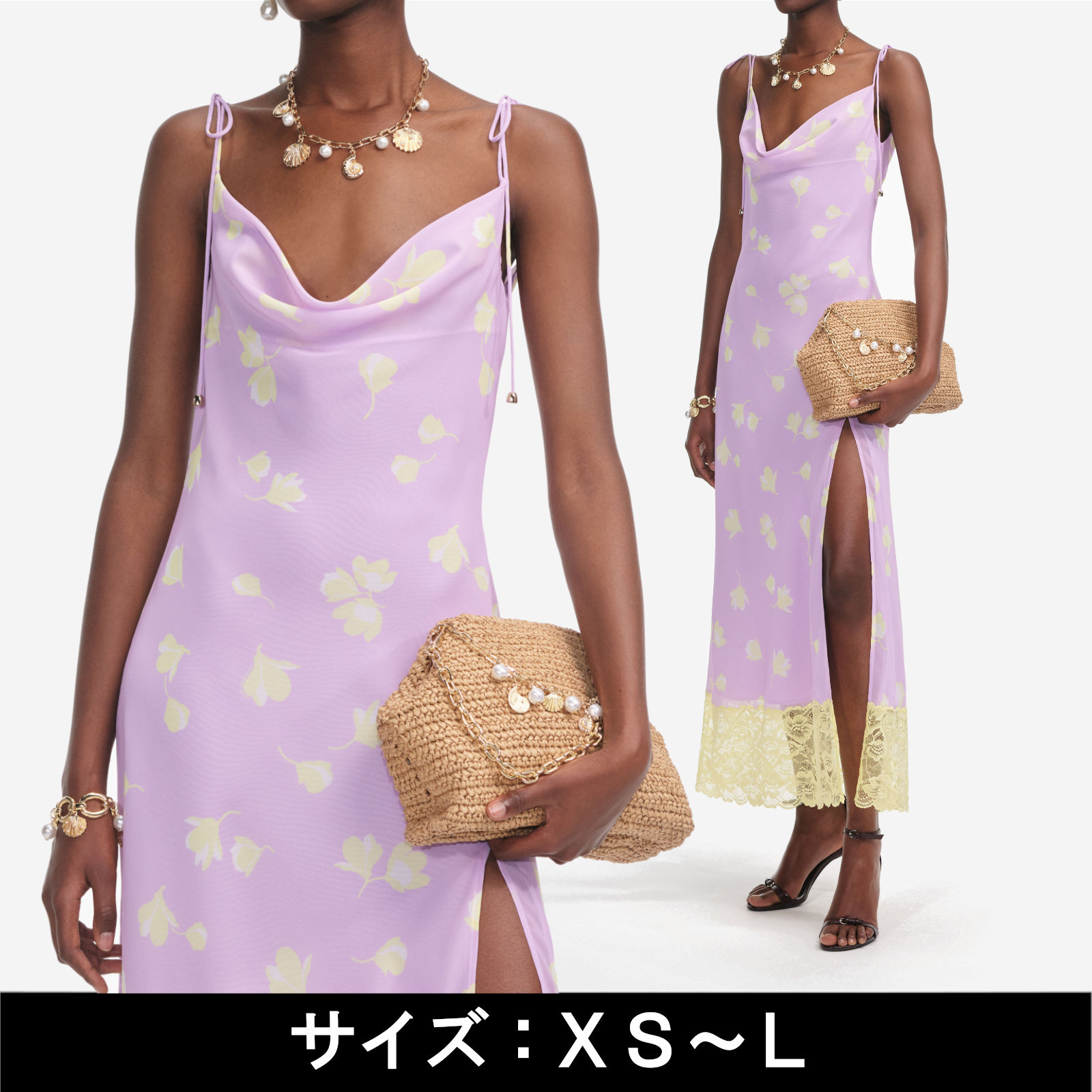SELF PORTRAIT ライラック フローラル シフォン ミディドレス