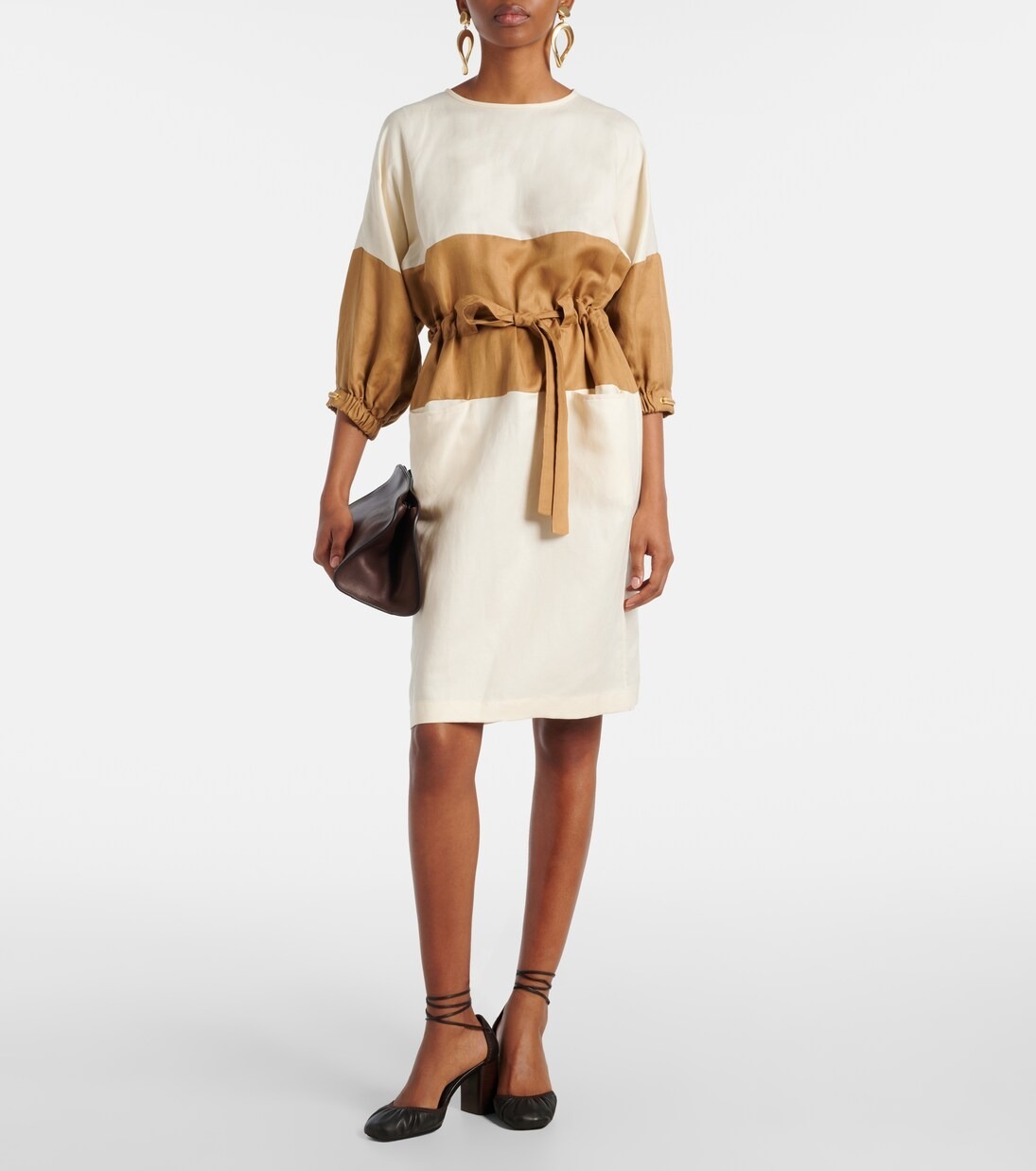 25SS MAXMARA [ヴァスト] シルク リネン バイカラー ドレス