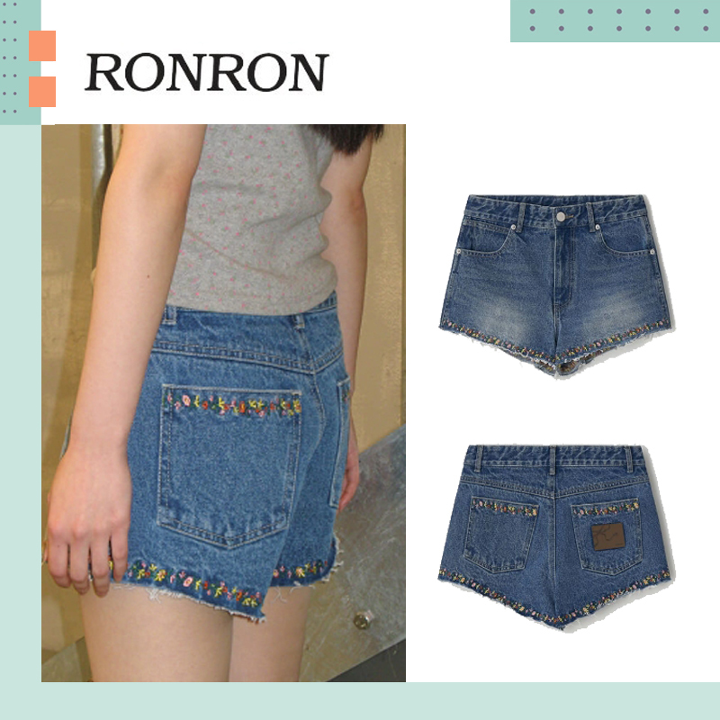 RONRON ♥ FLORAL FRINGE DENIM SHORTS /追跡付