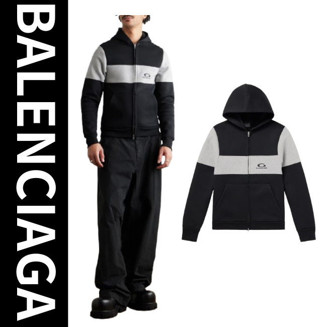 【BALENCIAGA】 コットンジャージー カラーブロック フ―ディー