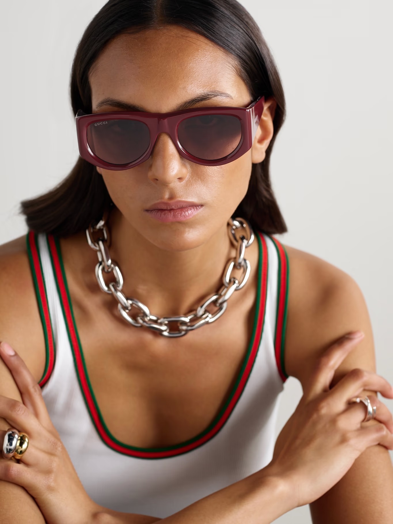 GUCCI EYEWEAR Dフレーム アセテートサングラス(バーガンディー)