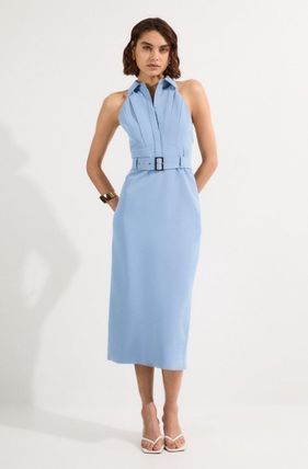 【KAREN MILLEN】オーガンジー☆ベルト付ボータイ シャツワンピ 日本未入荷☆Karen Millen 無地シャツワンピース ワンピース