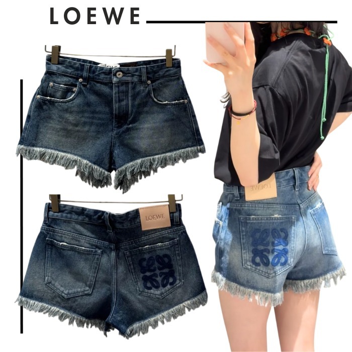 LOEWE ロエベ●アナグラム刺繍入りデニムショートパンツ 春夏