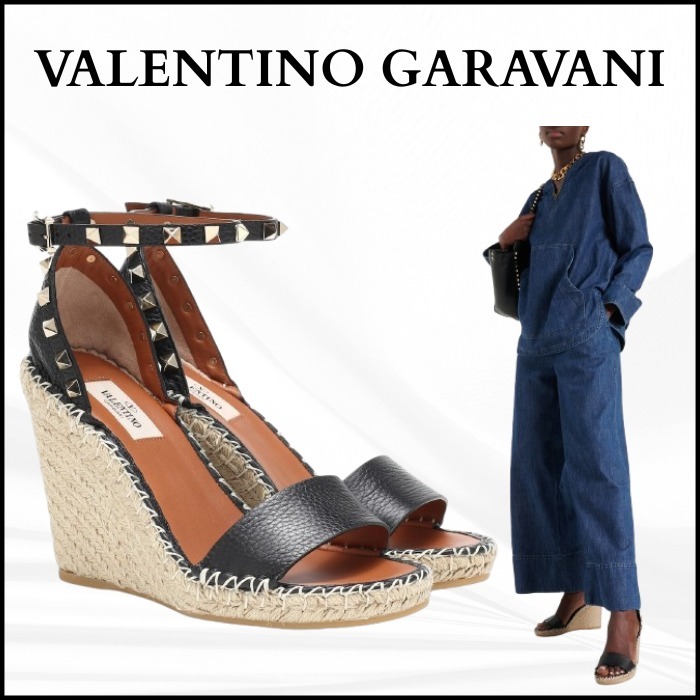 【Valentino Garavani】Rockstud レザー ウェッジエスパドリーユ