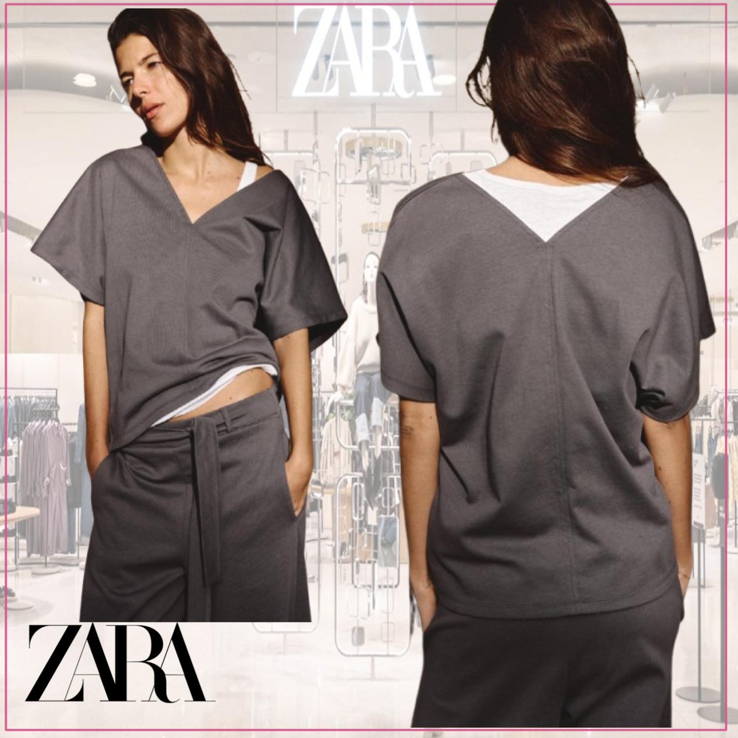 かわいい リラックス ZAR Vネック コットン Tシャツ