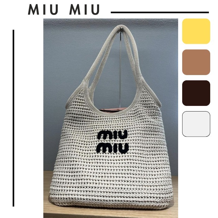 MIUMIU●IVY ラフィア風トートバッグ 取り外し可能ポーチ付き