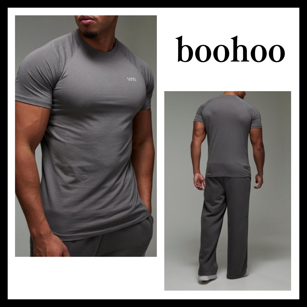 ◆ boohoo ◆アクティブジム ラグランTシャツ/ charcoal