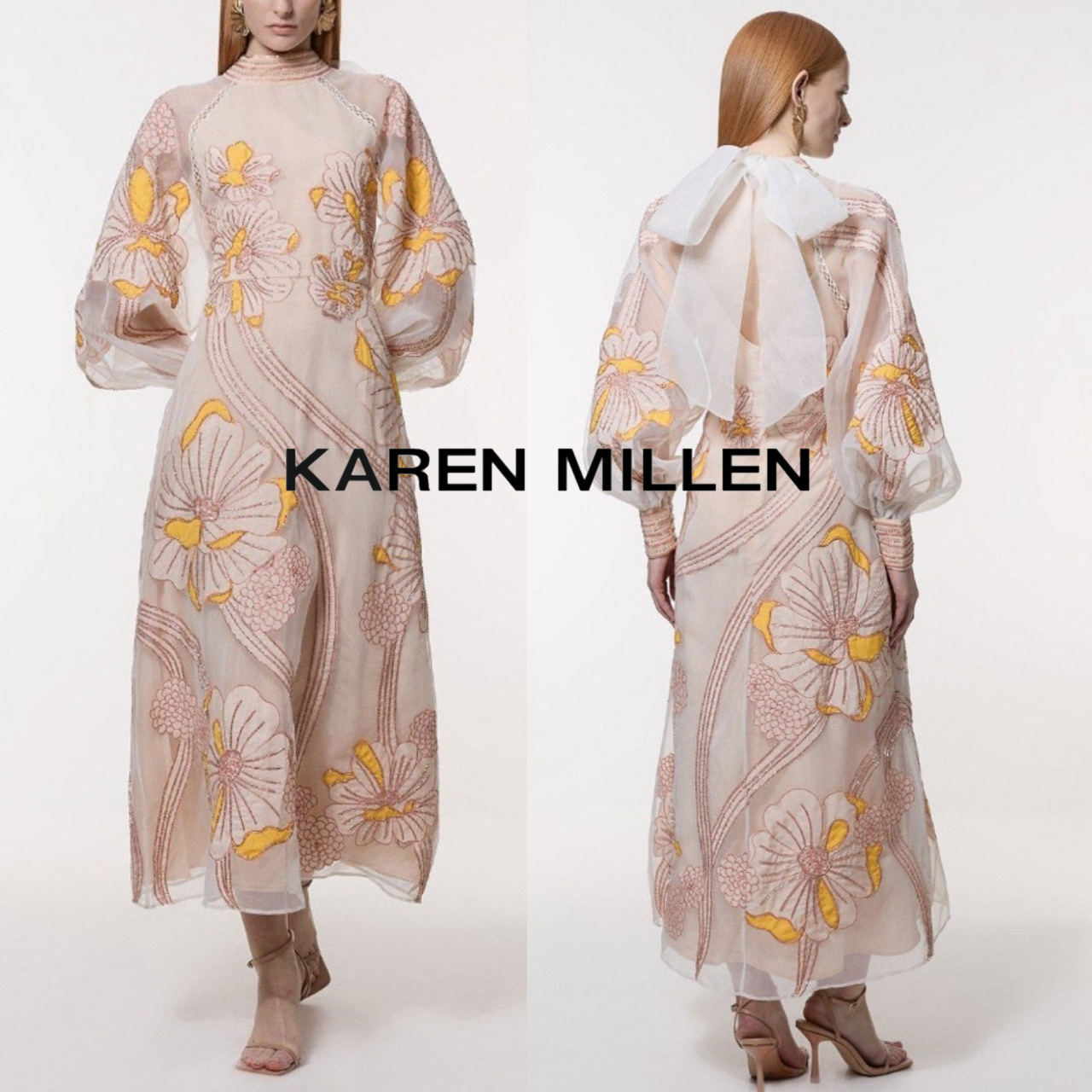 【KAREN MILLEN】プチ アップリケオーガンジー フローラルドレス