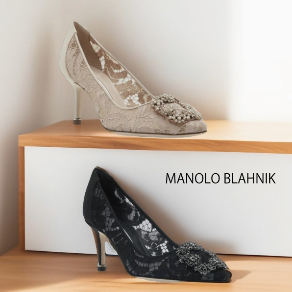 【MANOLO BLAHNIK】HANGISI LACE 70 ジュエルバックル パンプス