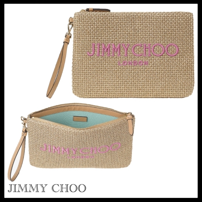 JIMMY CHOO Zip Top Pouch ラフィア クラッチバッグ