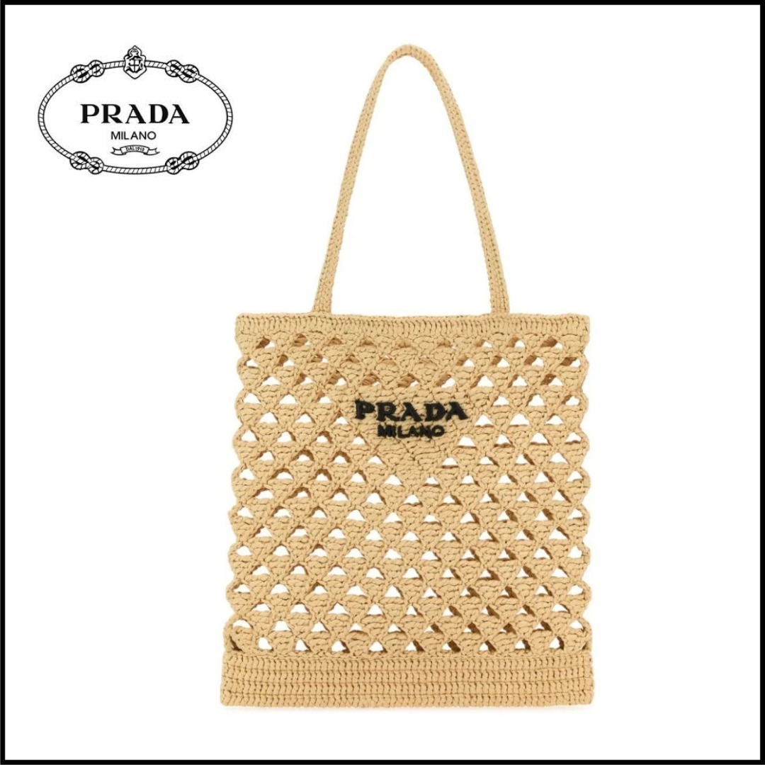 PRADA＊Woven fabric crochet tote bag クロシェ トートバッグ