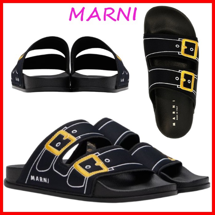 MARNI ロゴ トロンプルイユ オープントゥ スライドサンダル