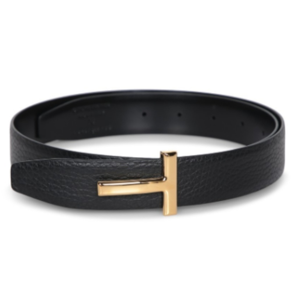 ベルト Tom Ford Textured Calf Leather Belt With Polished Gold