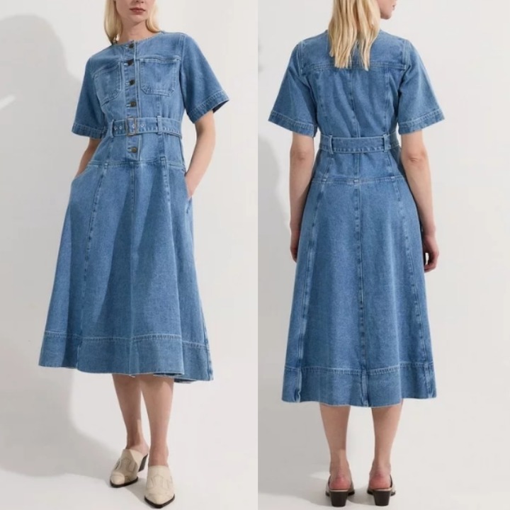 安心追跡【KAREN MILLEN】デニム ショートスリーブ ミディドレス