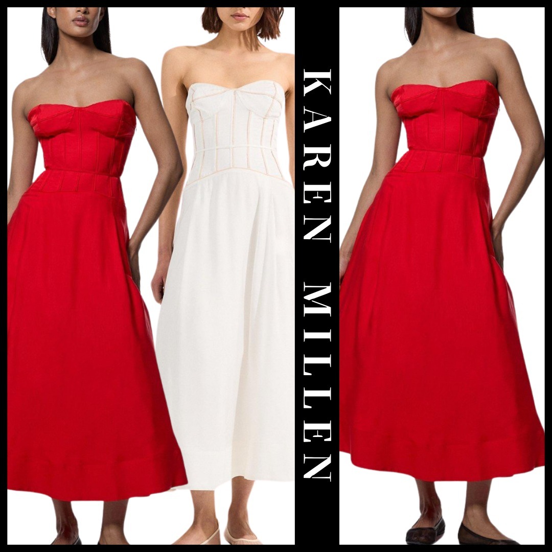KAREN MILLEN 日本未入荷 フレア ミディドレス リネン 無地