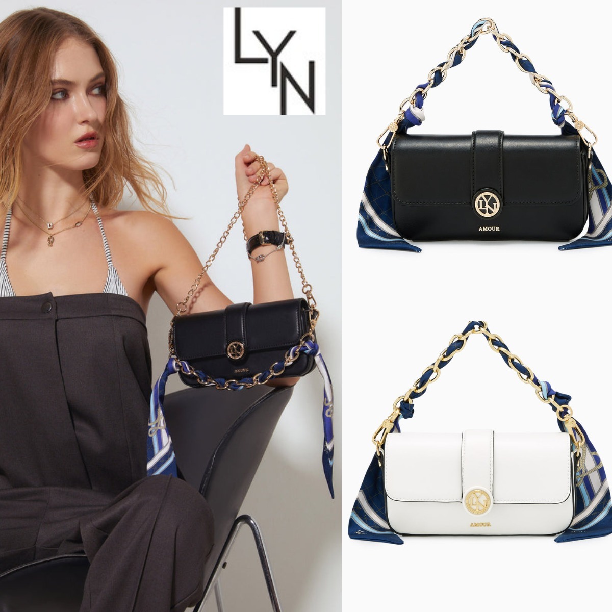 日本未発売【LYN】チェーンウォレット ミニバッグ リボン 2WAY