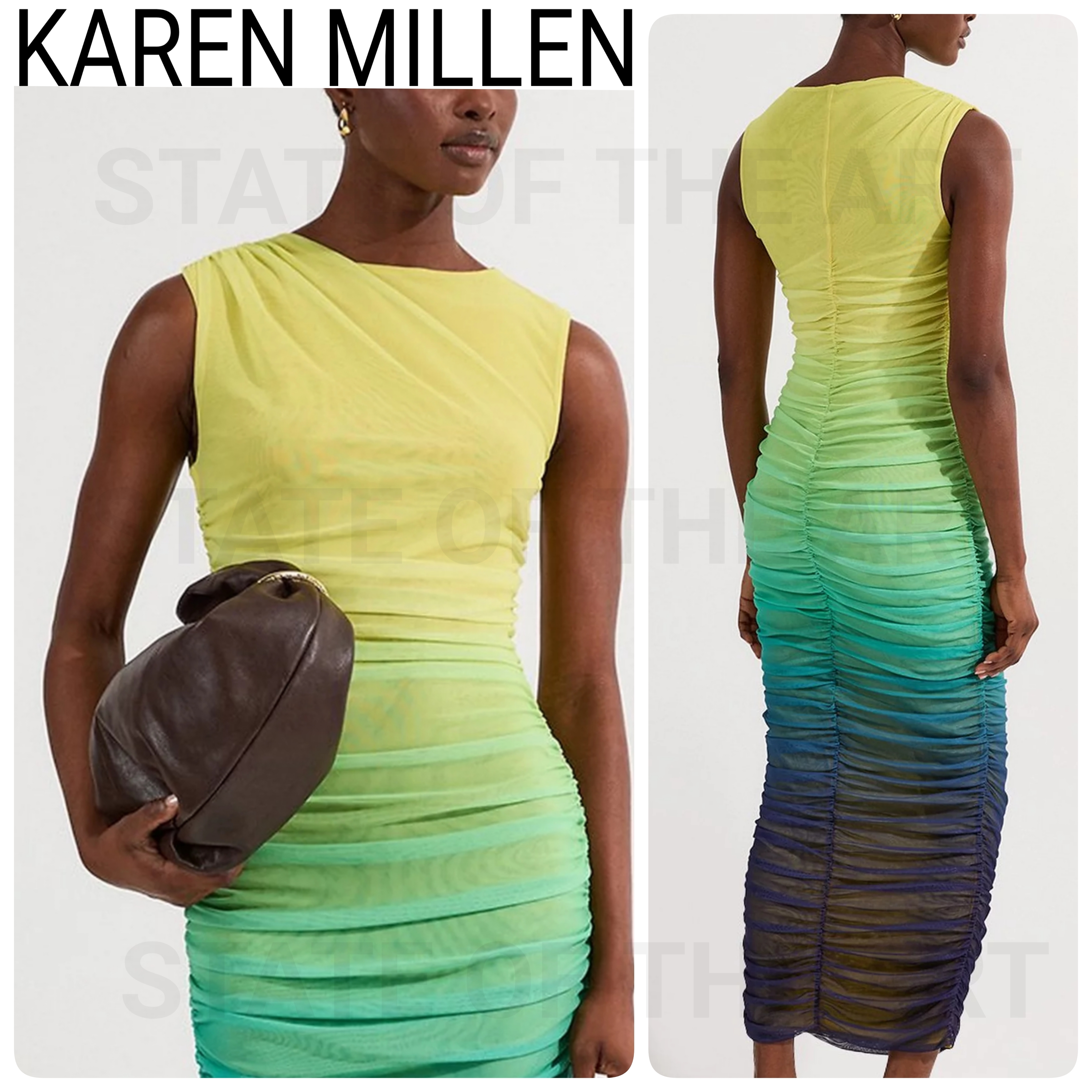 【Karen Millen】サンセット オンブレ ルーシュ マキシドレス