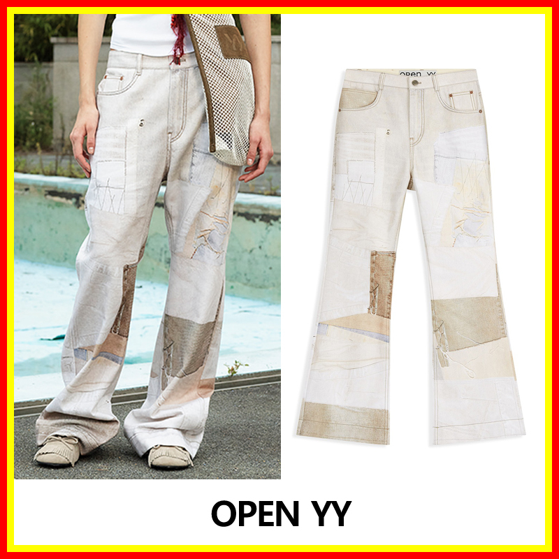 [OpenYy] PATCHWORK EFFECT LOOSE BOOTCUT /追跡付
