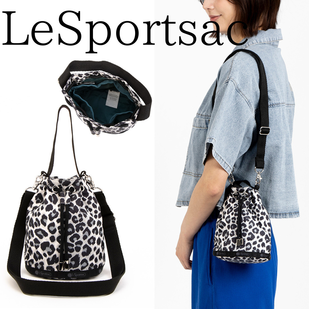 ■LeSportsac■DRAWSTRING BUCKET XBODYニュートラルレオパード